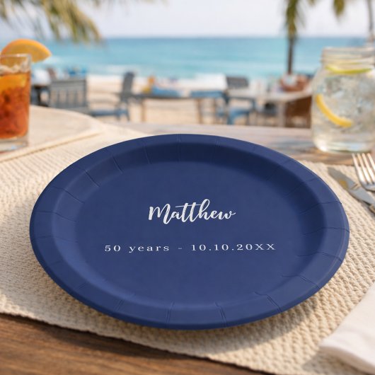 Assiettes En Carton Script minimaliste bleu foncé