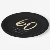 Assiettes En Carton Script moderne 60e anniversaire Noir & Or (Angle)