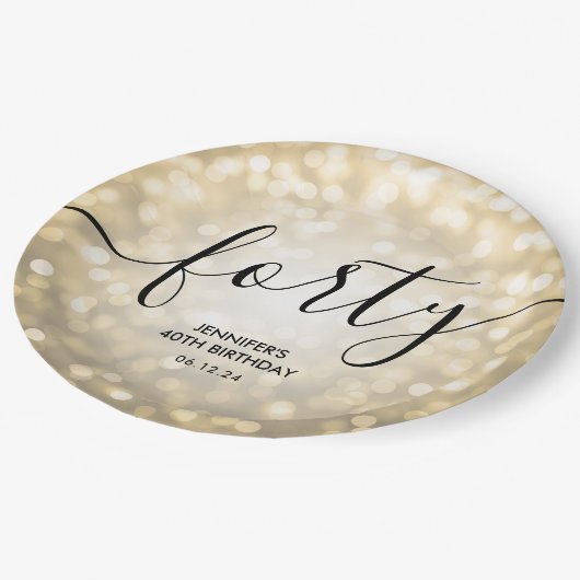 Assiettes En Carton Script moderne Lumières Parties scintillant or 40e (Angle)