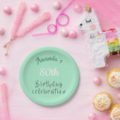Assiettes En Carton Script moderne Neo Mint 80e fête d'anniversaire (Fête)