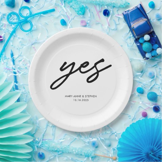 Assiettes En Carton Script moderne Oui Mariage Fiançailles (Fête)