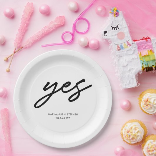 Assiettes En Carton Script moderne Oui Mariage Fiançailles (Fête)
