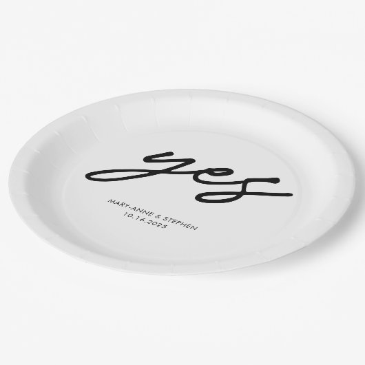 Assiettes En Carton Script moderne Oui Mariage Fiançailles (Angle)