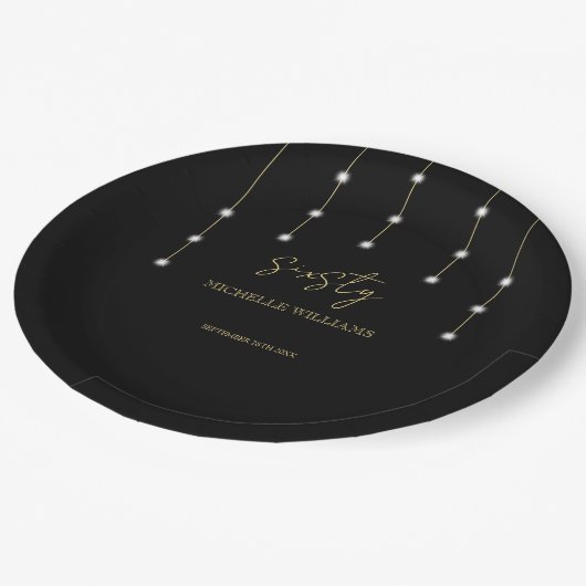 Assiettes En Carton Script Moderne Partie Noir Et Or (Angle)