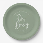 Assiettes En Carton Script moderne Sage Oh Baby Baby shower simple (Devant)