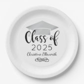 Assiettes En Carton Script moderne Silver 2025 Graduation personnalisé (Devant)
