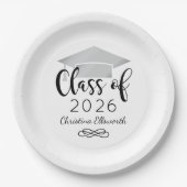 Assiettes En Carton Script moderne Silver 2025 Graduation personnalisé (Devant)