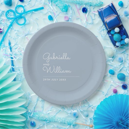 Assiettes En Carton Script moderne simple et élégant Dusty Blue (Fête)