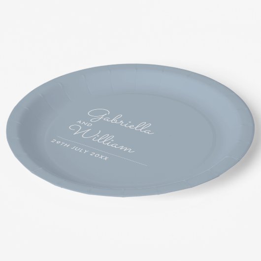 Assiettes En Carton Script moderne simple et élégant Dusty Blue (Angle)