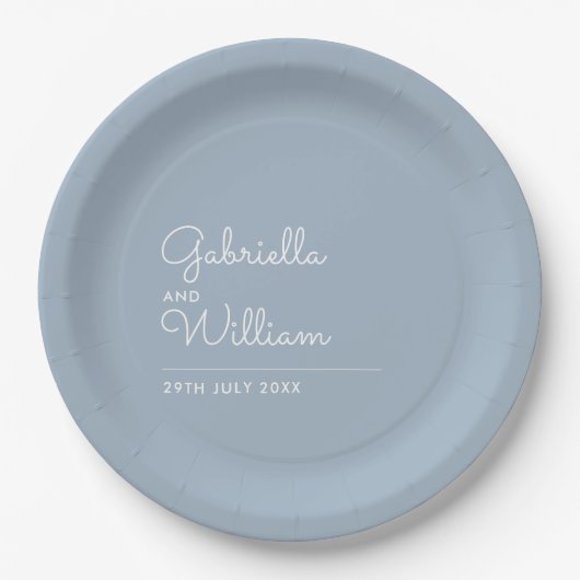 Assiettes En Carton Script moderne simple et élégant Dusty Blue (Devant)