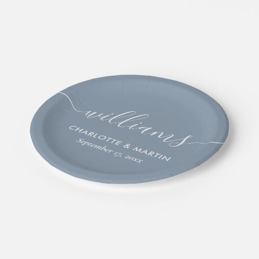 Assiettes En Carton Script moderne simple et élégant Mariage bleu pous (Angle)