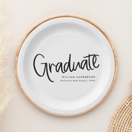 Assiettes En Carton Script moderne tendance noir & blanc Graduation