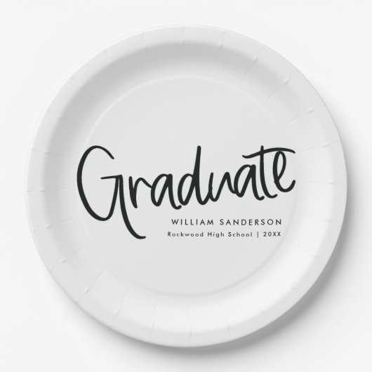 Assiettes En Carton Script moderne tendance noir & blanc Graduation (Devant)