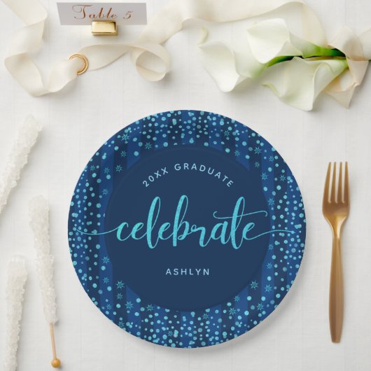 Assiettes En Carton Script moderne turquoise & points de parties scint (Mariage)