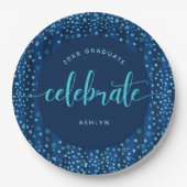 Assiettes En Carton Script moderne turquoise & points de parties scint (Devant)