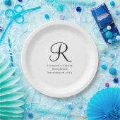Assiettes En Carton Script Monogramme Noir Blanc Élégant Mariage (Fête)