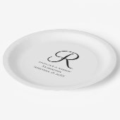 Assiettes En Carton Script Monogramme Noir Blanc Élégant Mariage (Angle)