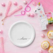 Assiettes En Carton Script Monogramme Nom Moderne Fille Noir Blanc (Fête)