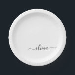 Assiettes En Carton Script Monogramme Nom Moderne Fille Noir Blanc<br><div class="desc">Assiettes de fête de script de monogramme blanc et noir Ajoutez votre propre nom. C'est le cadeau parfait pour un 16e anniversaire,  un mariage,  une douche de mariée,  un anniversaire,  une douche de bébé ou une fête de bachelorette pour quelqu'un qui aime le luxe glamour et les styles chics.</div>