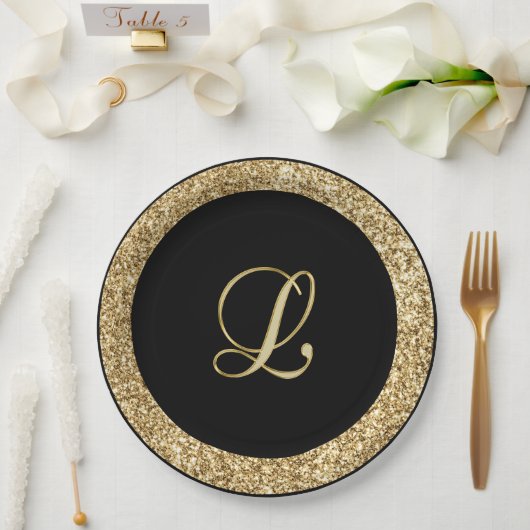 Assiettes En Carton Script or Monogram L (Mariage)