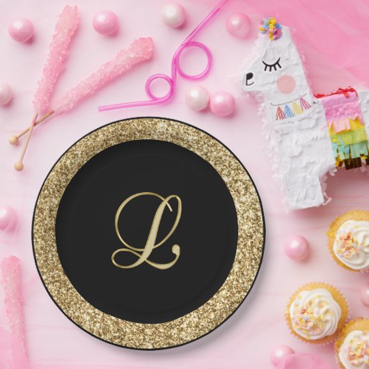 Assiettes En Carton Script or Monogram L (Fête)