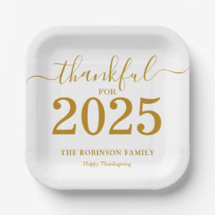 Assiettes En Carton Script Or Thanksgiving 2025 Moderne