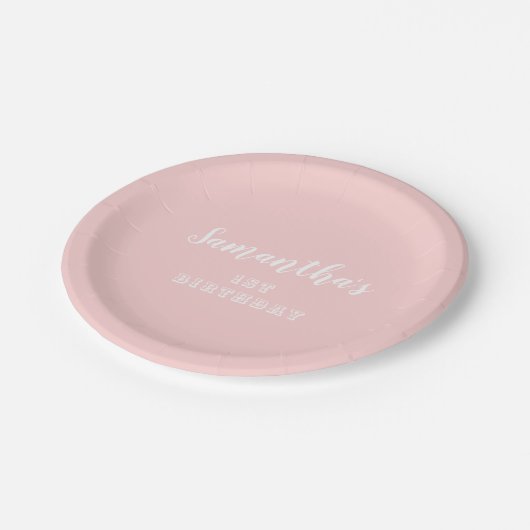 Assiettes En Carton Script Pastel Pink 1er anniversaire (Angle)