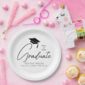 Assiettes En Carton Script personnalisable Graduation noir & blanc (Fête)