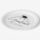 Assiettes En Carton Script personnalisable Graduation noir & blanc (Angle)
