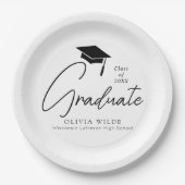 Assiettes En Carton Script personnalisable Graduation noir & blanc (Devant)