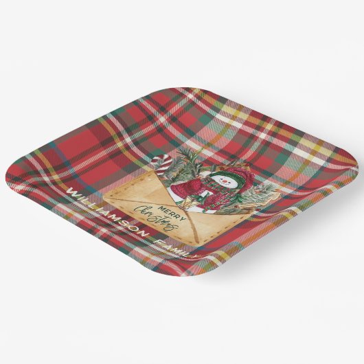 Assiettes En Carton Script Plaid Noël Personnalisé Famille Russe (Angulaire)