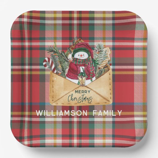 Assiettes En Carton Script Plaid Noël Personnalisé Famille Russe (Recto)