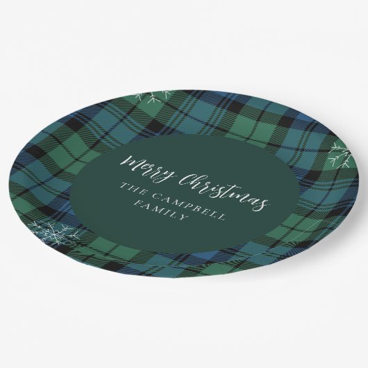 Assiettes En Carton Script Plaid Rustique Personnalisé Campbell Tartan (Angle)