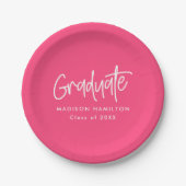 Assiettes En Carton Script Preppy - Graduation Hot Pink (Devant)
