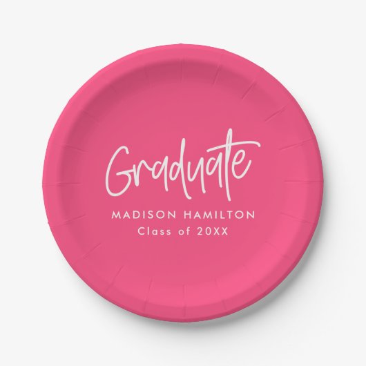 Assiettes En Carton Script Preppy - Graduation Hot Pink (Devant)