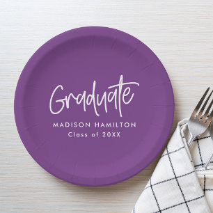 Assiettes En Carton Script Preppy moderne Purple Graduation