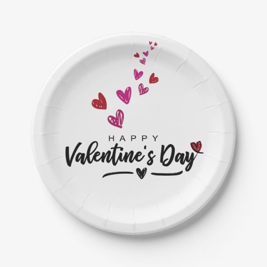 Assiettes En Carton Script Red Pink Hearts Script Saint Valentin (Devant)