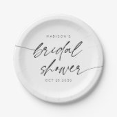 Assiettes En Carton Script Simple de Baby Shower | Noir Blanc (Devant)