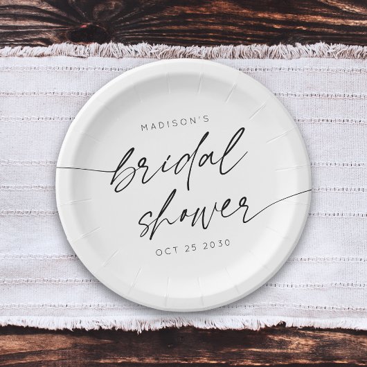 Assiettes En Carton Script Simple de Baby Shower | Noir Blanc