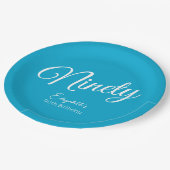 Assiettes En Carton Script simple moderne Aqua Blue 90th Birthday Part (Angle)
