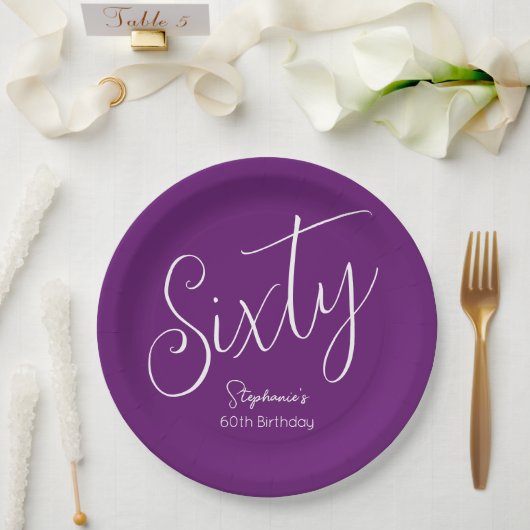 Assiettes En Carton Script simple moderne Automne Purple 60e anniversa (Mariage)
