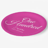 Assiettes En Carton Script simple moderne rose 100e anniversaire (Angle)
