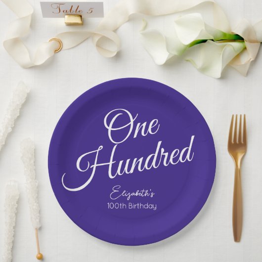 Assiettes En Carton Script simple moderne violet 100e anniversaire (Mariage)