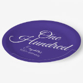 Assiettes En Carton Script simple moderne violet 100e anniversaire (Angle)