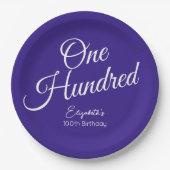 Assiettes En Carton Script simple moderne violet 100e anniversaire (Devant)