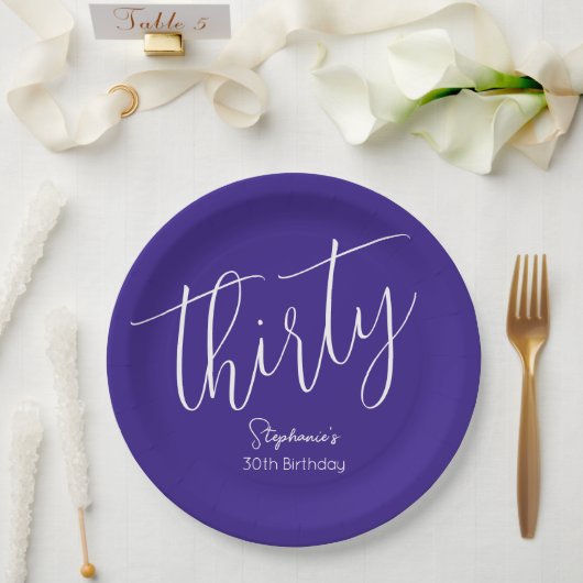 Assiettes En Carton Script simple moderne violet 30e anniversaire (Mariage)