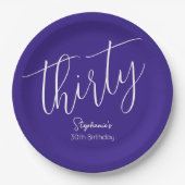 Assiettes En Carton Script simple moderne violet 30e anniversaire (Devant)