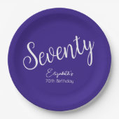 Assiettes En Carton Script simple moderne violet 70e anniversaire (Devant)