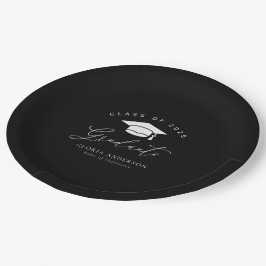 Assiettes En Carton script tendance graduation noire (Angle)