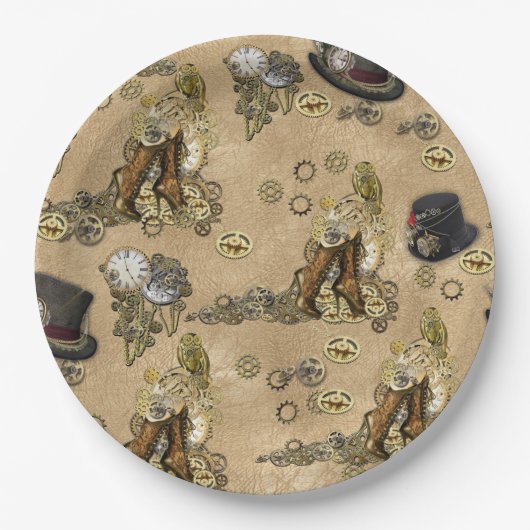 Assiettes En Carton Sculptures de Steampunk sur Tan Leather Texture (Devant)